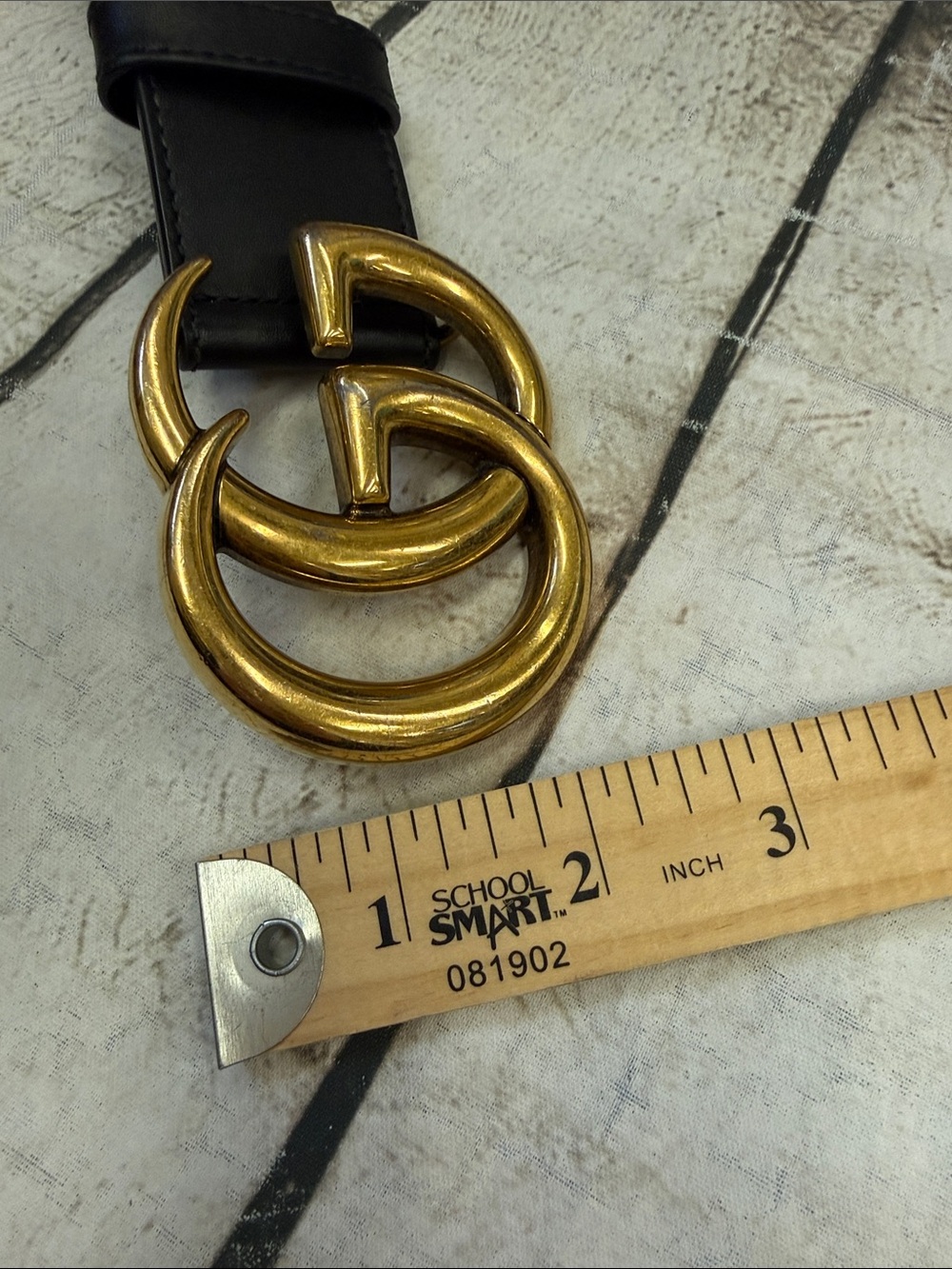 GUCCI GG Marmont Belt Black Leather Gold Buckle Size 80/32 - Picture 10 of 12